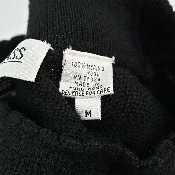 VTG 90s BILL BLASS Knit Merino Wool Dress Black Sweater Scalloped Womens Size M - Picture 9 of 10